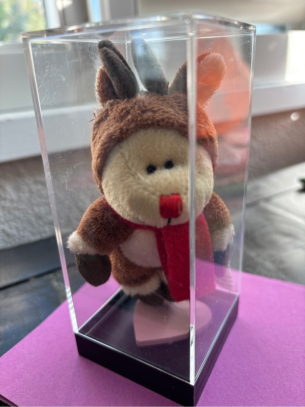 2003 Starbucks mini Plush Bear Reindeer with Red Scarf nose & protective case